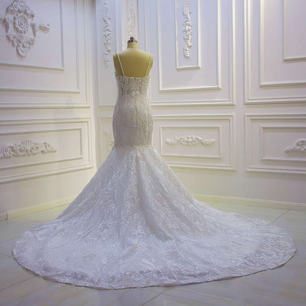 2024 New Design Full Pearls Spaghetti Straps Mermaid Wedding Dress