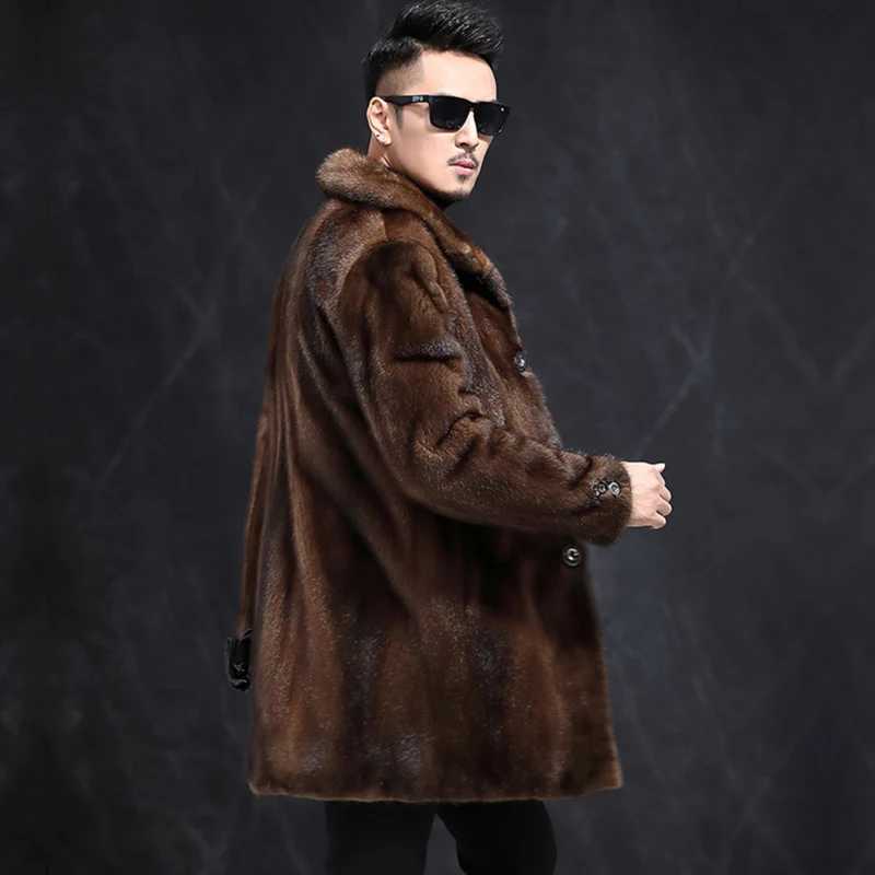 Mens l Mink Fur Jackets Winter Fur Coat Men Long Luxury Jacket Brown Mens Mink Coat A fur coat for a warm coat Warm leisureXJ241102