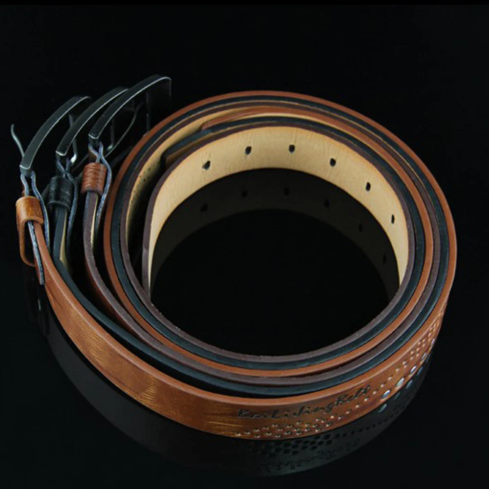 2023 Leather Men's new Belt Wide High Quality Buckle Rivet Belt Vintage Male Waist Strap Trouser Jeans 2025 Strap Needle Buckle Waistband