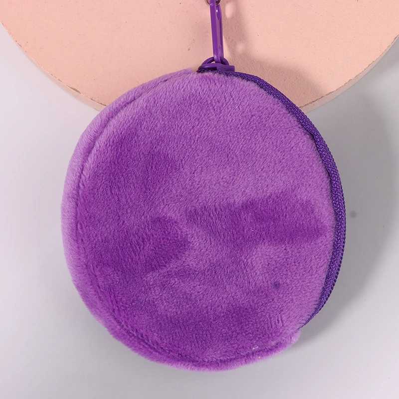 Candy Color Round Plush Coin Purse Women Cute Solid Color Change Pouch Wallet Keychain Portable Earphe Storage BagsXJ241111