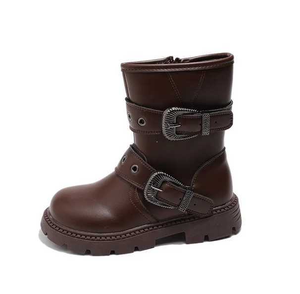 Girls Boots Spring Autumn Childrens Calcium Boots Solid Color Versatile Princess Cat Step Shoes Fashion Childrens Leather Boots M241102