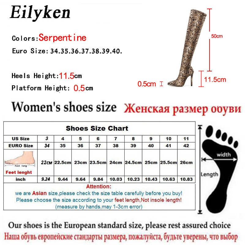 Eilyken Leopard grain Serpentine Long Boots Women Heel Boot Pointed Toe Sexy Club Shoes Thigh High Over-the-Knee Booties