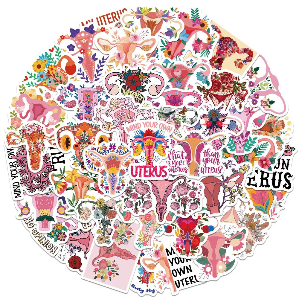 50PCS 2025 Uterus Flowers Pro Choice Stickers Womens Rights Feminist Protest Sticker for Water new Bottle Laptop Skateboard Lage
