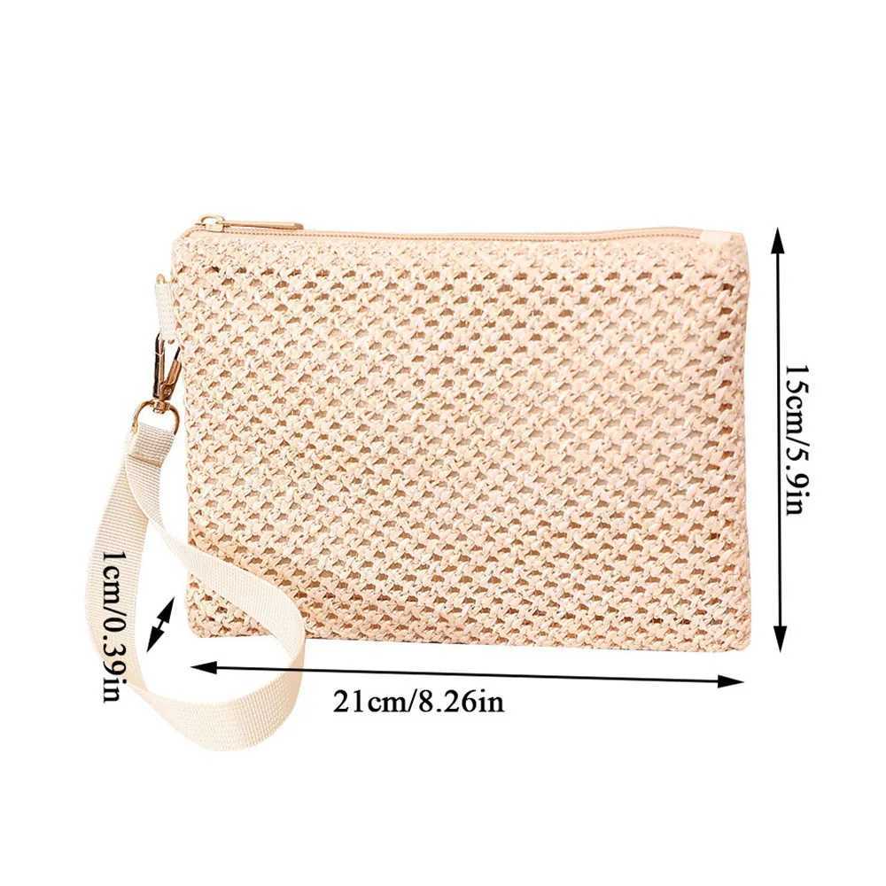 New Str Woven Handbag Women Bohemian Wallet Bags Hollow Out Knit Beach Bag Solid Color Wrist Strap Bags Coin PurseXJ241111