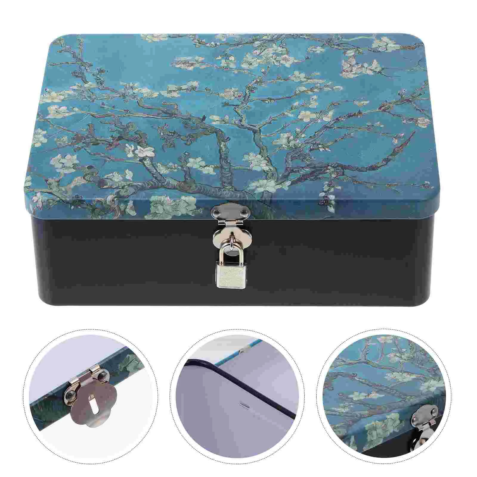 Tinplate Box Lock Rectangular Tea Containers Candy Case Gift Packaging Jewelry Organizer Showcase Storage Padlock Kitchen 240327