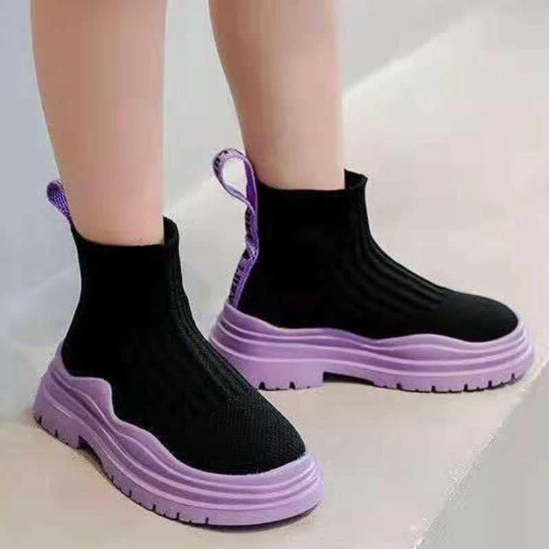 High top knitted socks and shoes suitable for boys girls children breathable rubber boots childrens platforms and casual ankle boots M241102