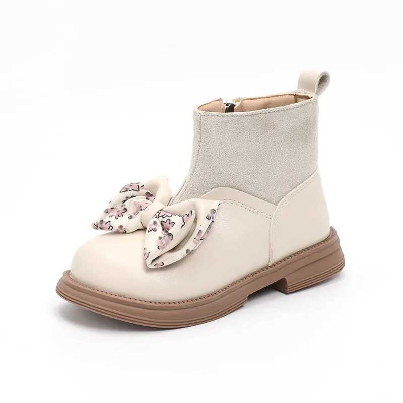 Elegant girl ankle boots in spring and autumn sweet childrens princess shoulder boots chic bow Versatile childrens short boots fashionable and new M24