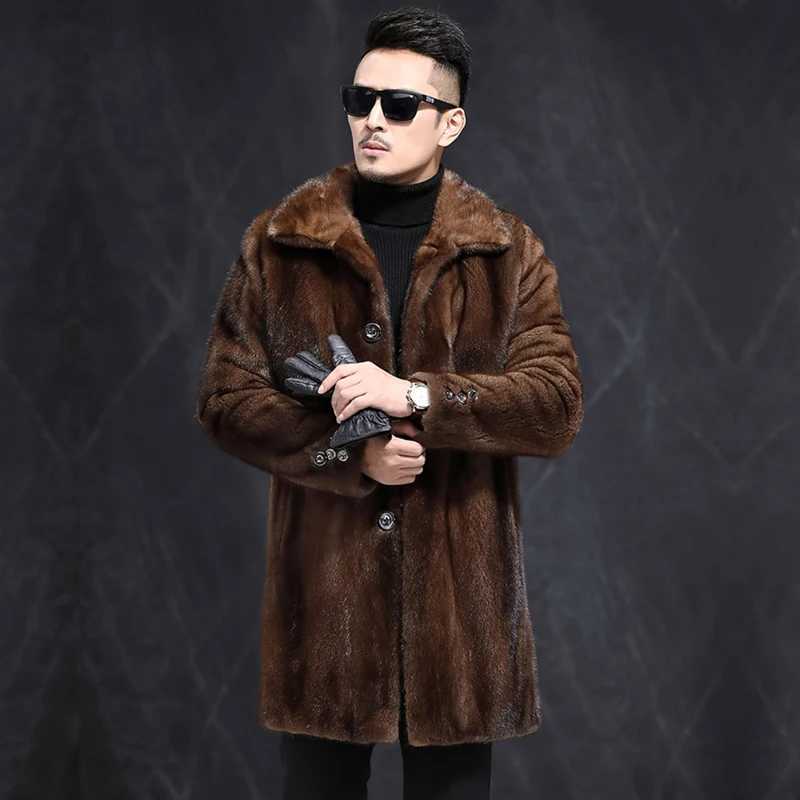 Mens l Mink Fur Jackets Winter Fur Coat Men Long Luxury Jacket Brown Mens Mink Coat A fur coat for a warm coat Warm leisureXJ241102