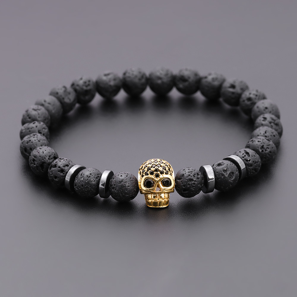 Black Eye Skull Hematite Bead Bracelet Men new Classic Handmade 8mm Lava Stone Charm Bracelet For 2025 Men Jewelry Gift