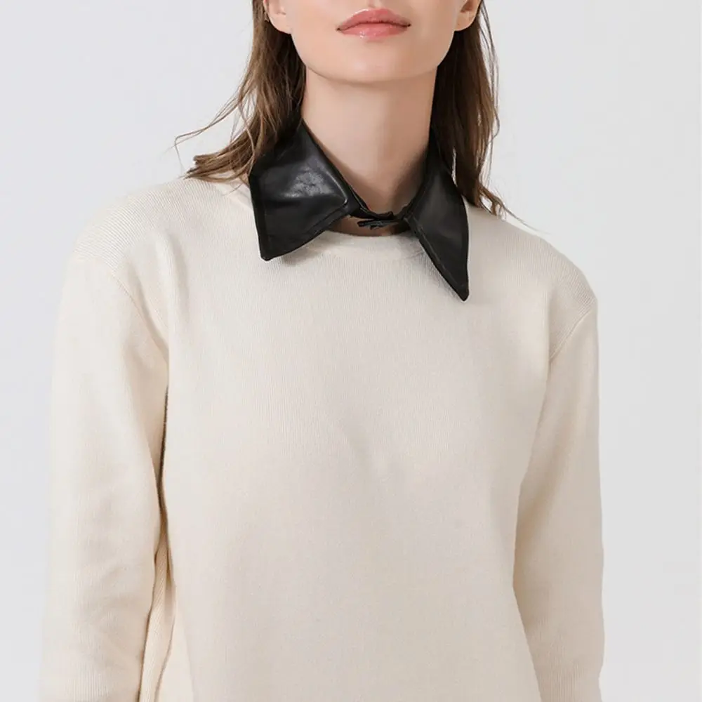 PU Leather Fake 2025 Collar Vintage Detachable Shirt Collar for Women Blouse Sweater new False Collar Lapel Top Neck Shoulder Wraps Tie