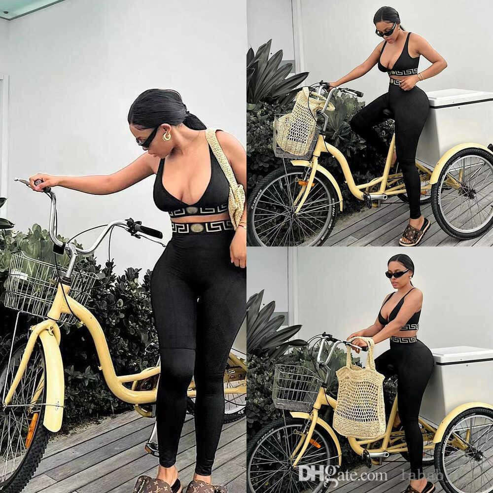 Women's Two Piece Pants Summer New Women Tracksuits Fashion Two Piece Set Sports Casual Letter Print Vest And Tights Leggings Pants 2PCS Sets For