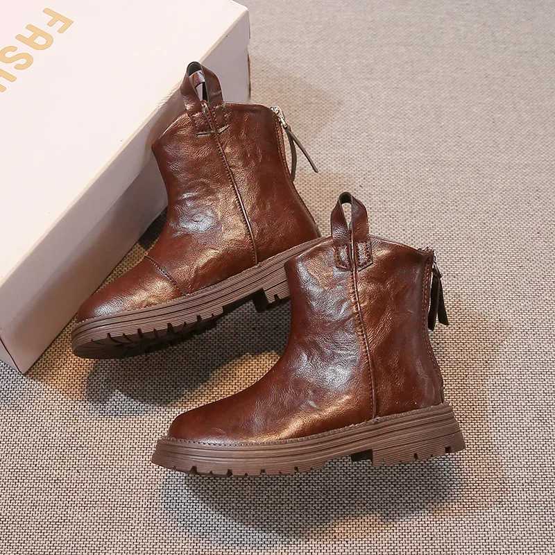 New childrens shoes solid color baby shoes suitable for girls fashionable shoes popular shoulder and ankle boots for children matte PU leather anti sl