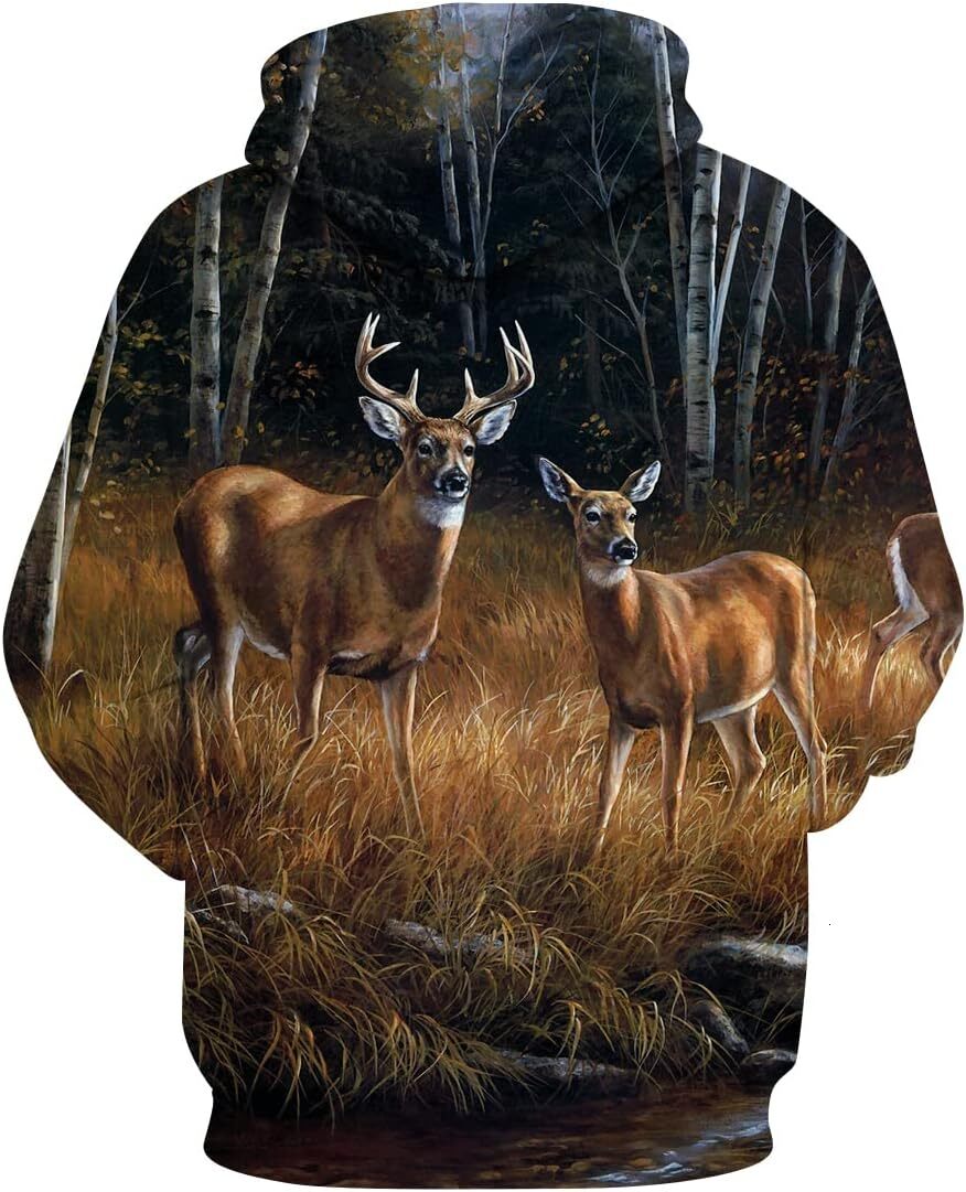 Hoodie for Mens Womens Deer Hoodie Novelty Print Animal Hoodies Sweatshirt for Men Women The deer stared at each other Graphic Hoodies sweatshirt Pull