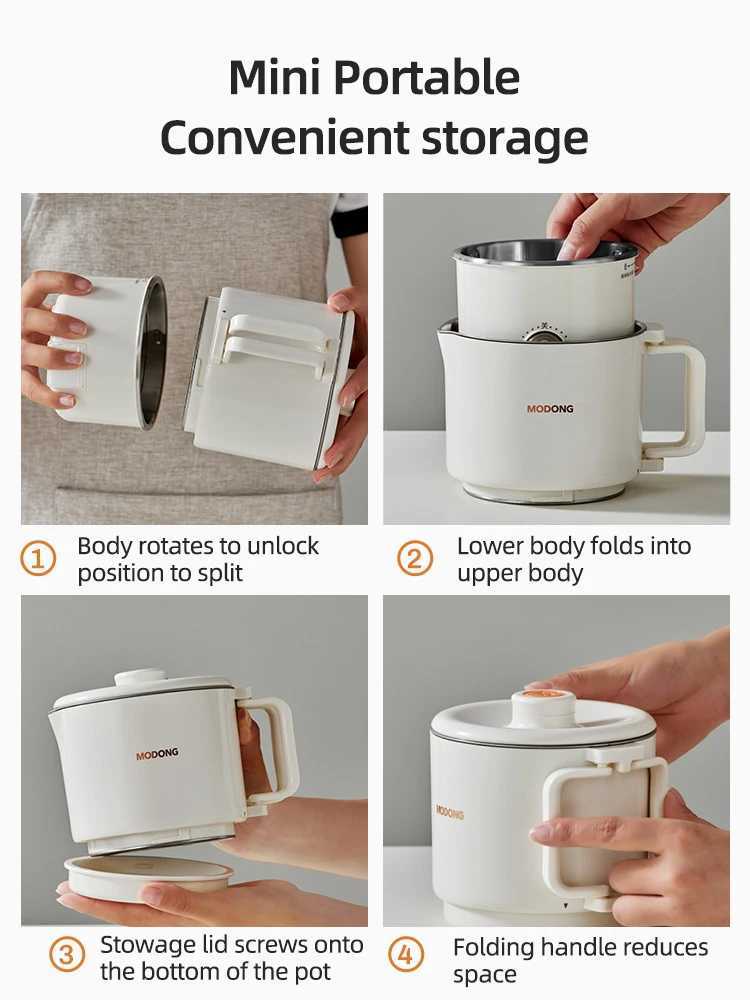 800ml folding electric kettle portable Mticooker cooking pot travel kettle teapot heating cup 304 stainless steel slow cooker Y241102