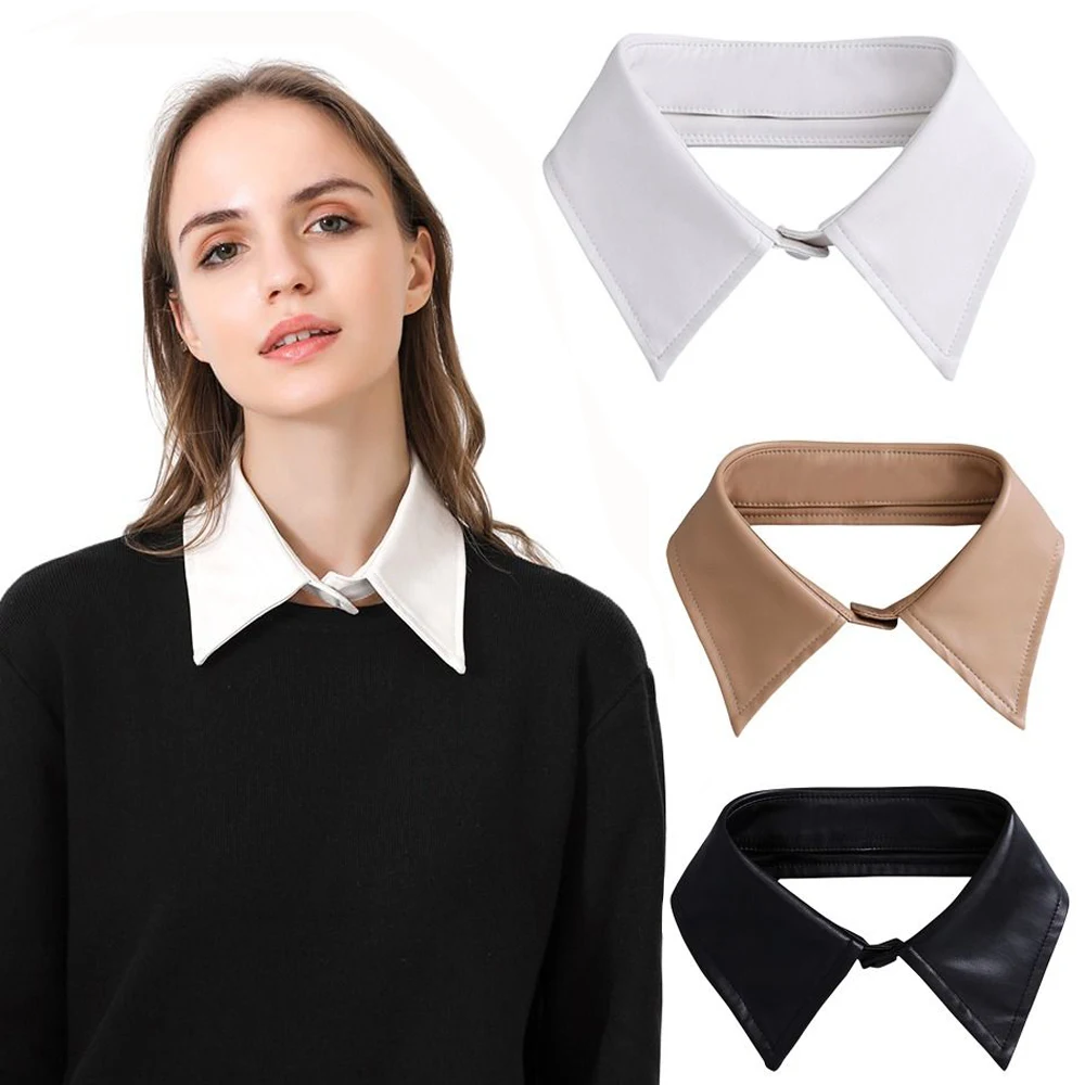 PU Leather Fake 2025 Collar Vintage Detachable Shirt Collar for Women Blouse Sweater new False Collar Lapel Top Neck Shoulder Wraps Tie