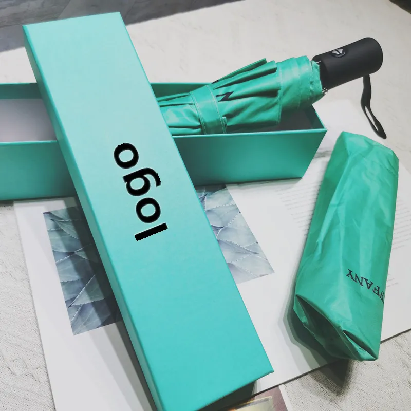 Designer Blue Umbrella Sun Protection Snow Protection Rubber Classic Letter Logo Printing Fully Automatic Three fold Umbrella Car Umbrella Gift Box Um