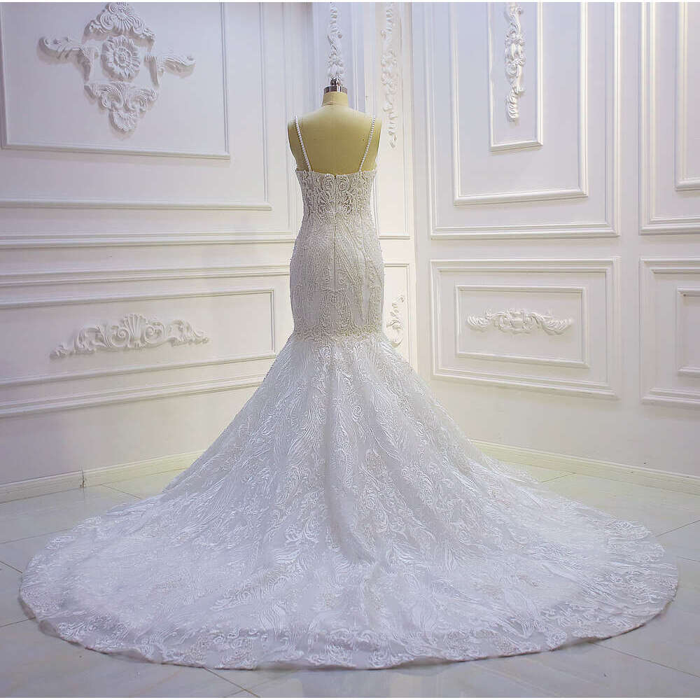 2024 New Design Full Pearls Spaghetti Straps Mermaid Wedding Dress