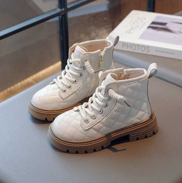 Girls boots childrens fashionable and elegant plain ankle boots childrens autumn and winter side zipper boots childrens princess PU leather shoes M241