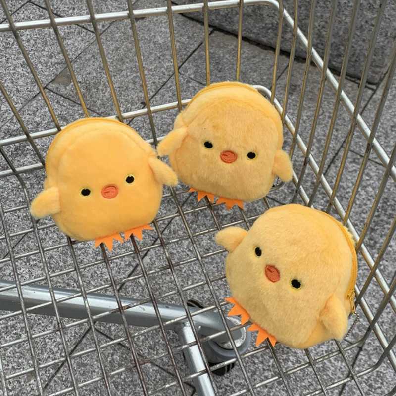 1Pc 12cm Kaii Carto Yellow Chick Children Animal Plush Coin Purse Cute Keychain Headphe Wallet Card Key Bag Pocket PendantXJ241111