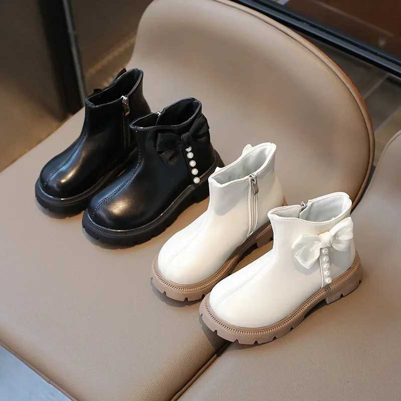 New Childrens Girls Boots Fashion Bow Princess Fashion Boots Spring and Autumn Childrens Shoulder Ankle Boots Par Wedding Edition M241102
