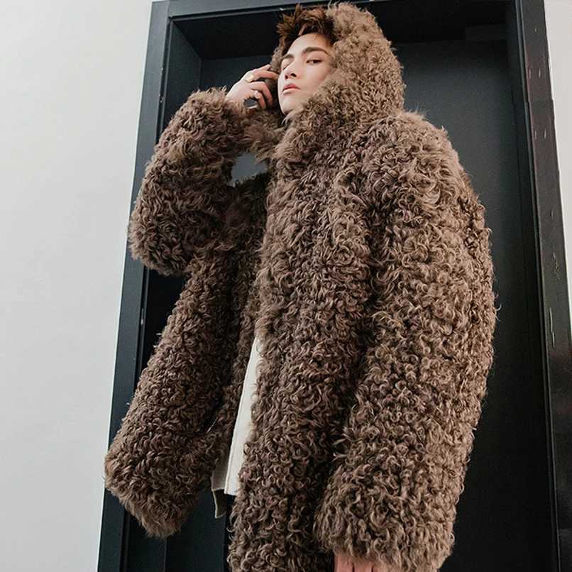 Autumn and Winter Thick Warm Oversized Jacket Men with Hood Zip Up Fluffy Loose Casual Faux Lamb Fur Coat 2023 Clothing V73XJ241102