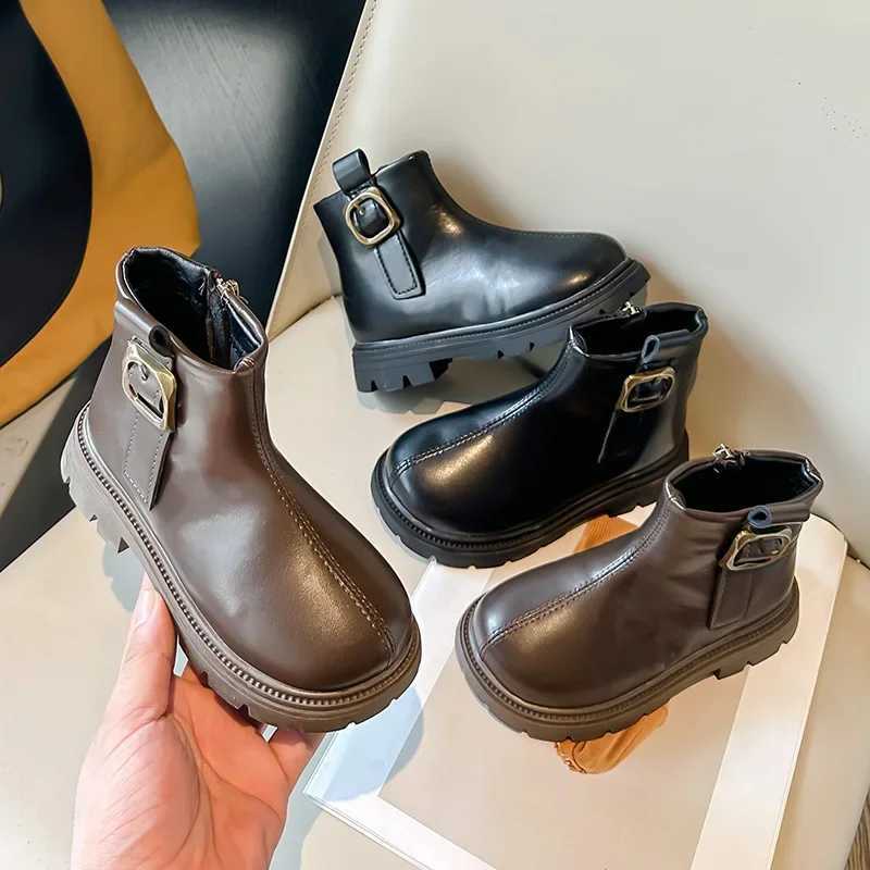 Cute Girl Boots Spring/Summer New Cute Childrens Fashion Buckle UK Sle PU Baby Boys Casual Short Boots PU Childrens Boots M241102