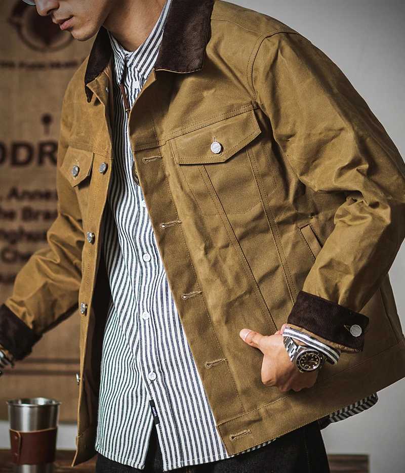 Waterproof military motorcycle mens coat spring and autumn retro denim wax printed canvas clothes W241102