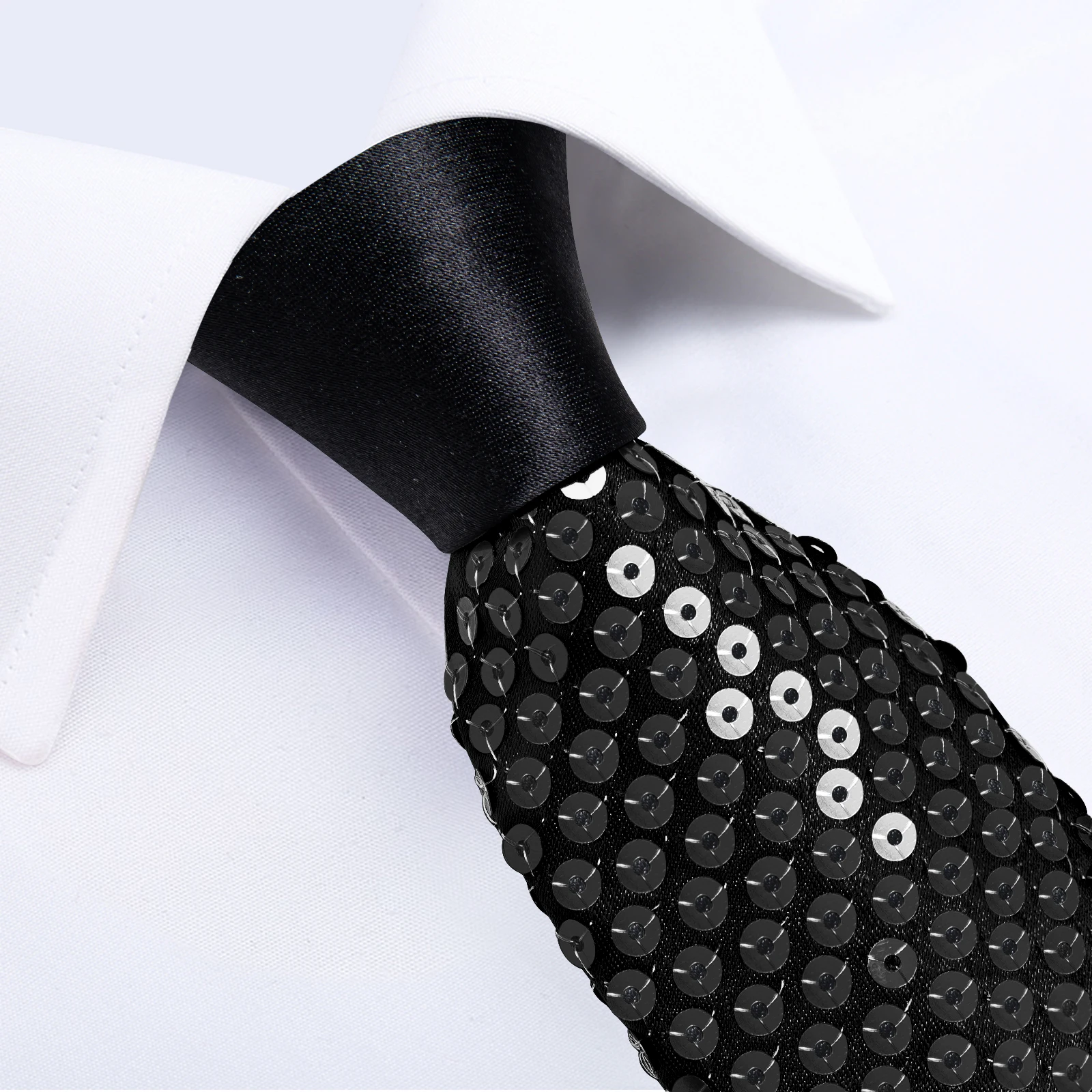 Elegant Black Red Blue Sequins Tie with Pocket Square Mens Women Stage Performance Prom Paillette Accessories Necktie Gift