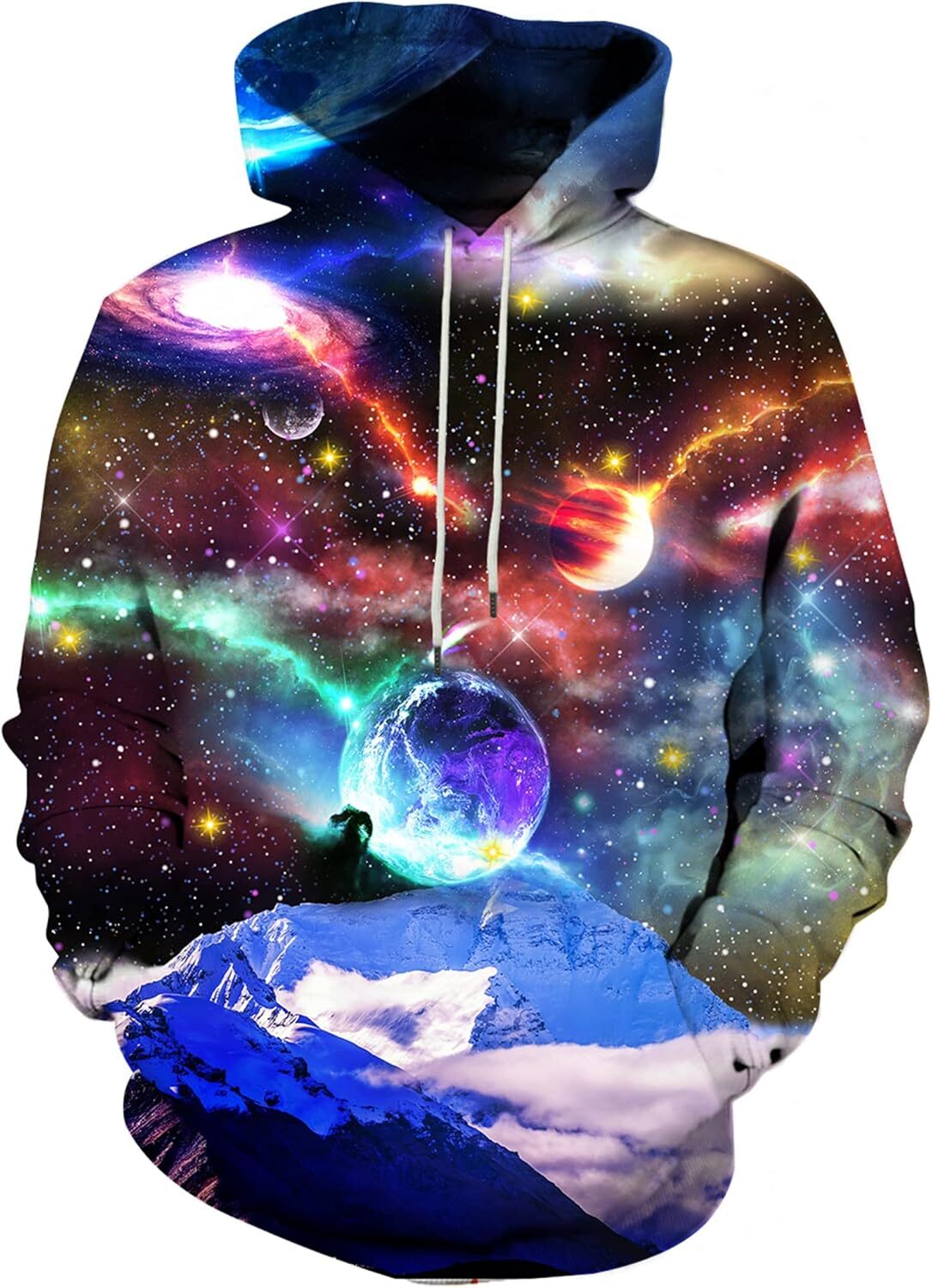 Hoodie for Mens Womens Unisex 3D Printed Hooded Sweatshirt Casual Pullover Hoodie with Big Pockets Graphic Hoodies sweatshirt Pullover Cosmic galaxy L