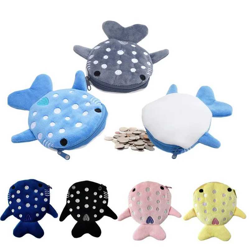 Women Shark Mey Card Key Earphe Coin Purse for Small Things Organizer Pouch Zipper Cute Plush Fish Coin Wallet BagsXJ241111