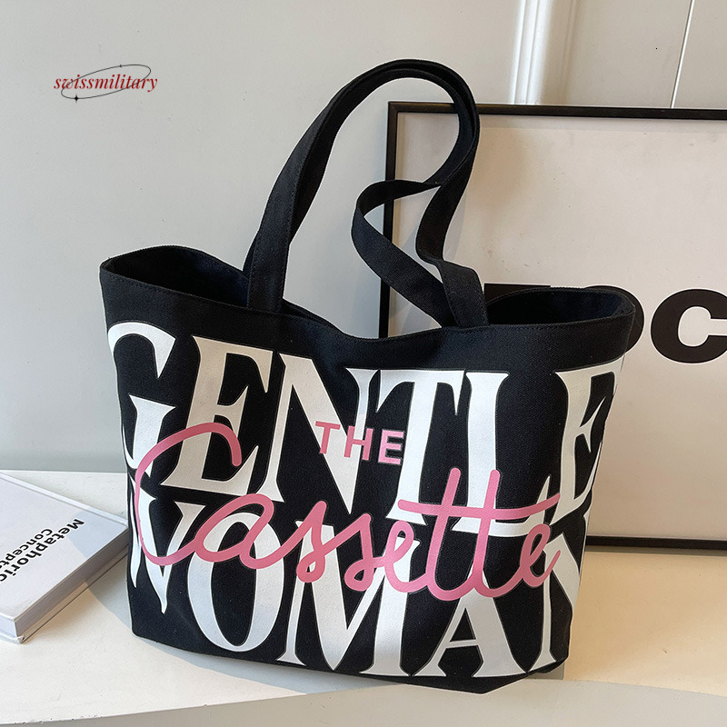 Thai niche canvas for women 2024 new fashionable large capacity letter shoulder class tote bag #13 swissmilitary