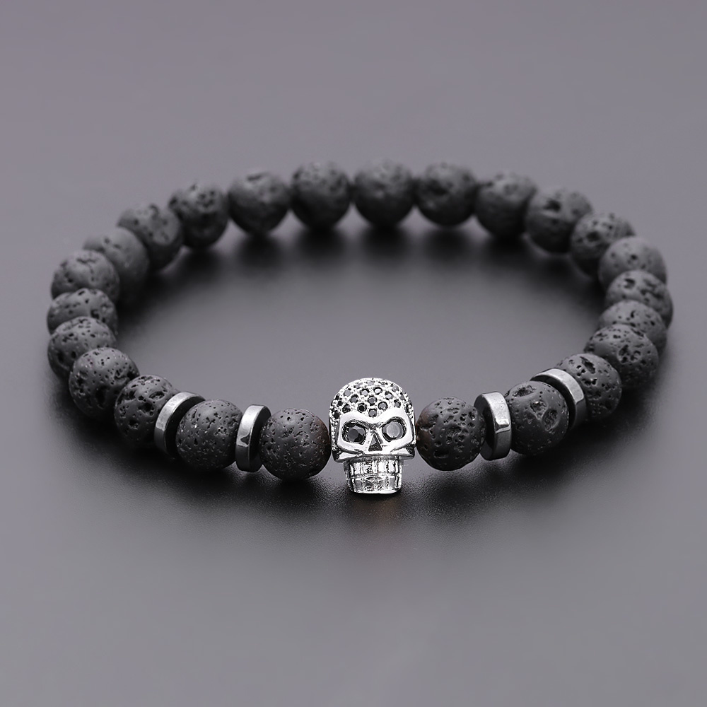 Black Eye Skull Hematite Bead Bracelet Men new Classic Handmade 8mm Lava Stone Charm Bracelet For 2025 Men Jewelry Gift