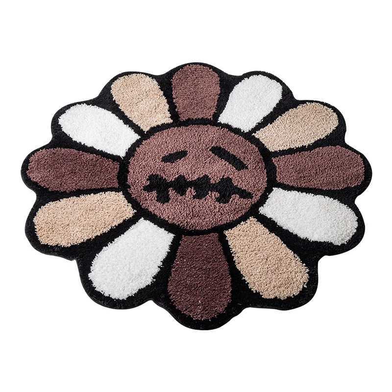 Smiling Face Tufted Rug Flower Art Rug for Bedroom Living Room Retro Rainbow Fluffy Bathroom Smile Rug Nonslip Mat Home DecorXJ241101