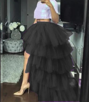 Sweet Pink High Low Tulle Long Skirts Women Chic Tiered Ruffle Tutu Puffy Floor Length Formal Party Skirts Custom made 240326