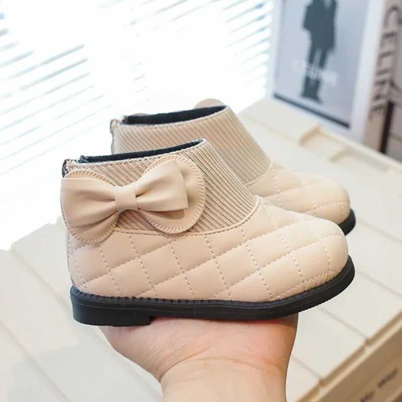 Autumn and winter childrens plush cotton boots fashionable side bow knot childrens leather boots shoulder girl princess ankle short boots M241102