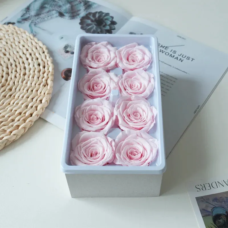 8pcslot Eternal Flower Preserved Rose Flowers 45CM Fresh DIY Material Wedding Party Decor Valentines Day Mothers Gift 240308