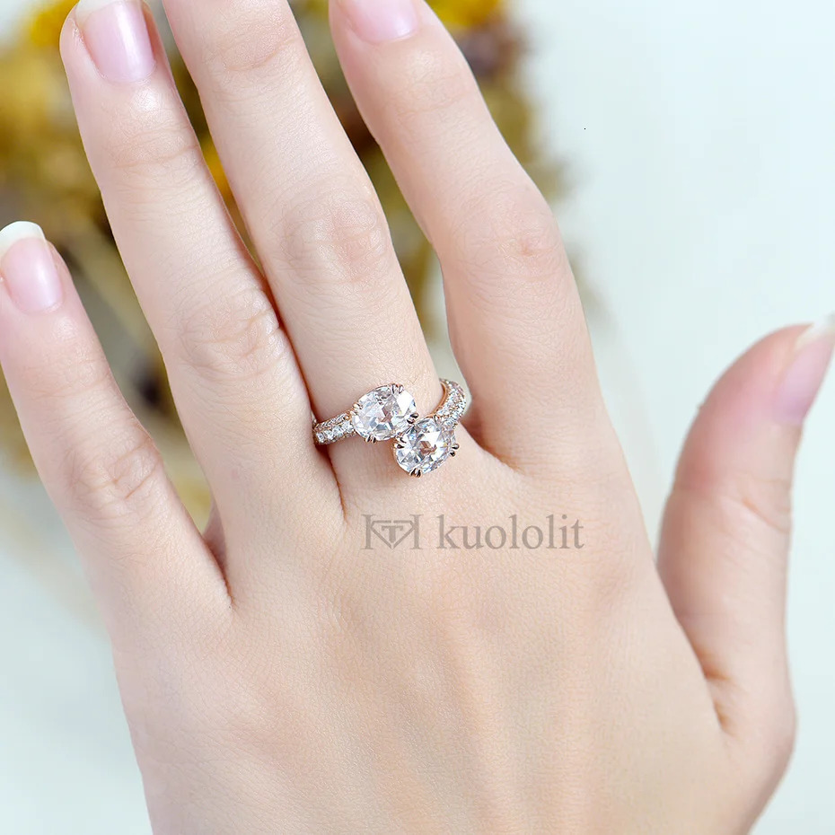 Kuololit 4CT Double Rose Cut 18K 14K 10K Gold Ring for Women Solitaire Diamond Engagement Christmas 240402