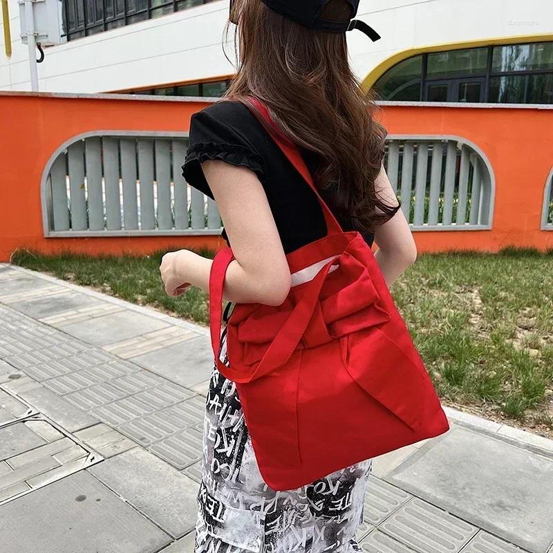 2025 NEW Drawstring Bow Design Canvas Shoulder Bag Fashionable Simple Slack Women's Underarm Maiden All-match Handbag Bolso De Hombro