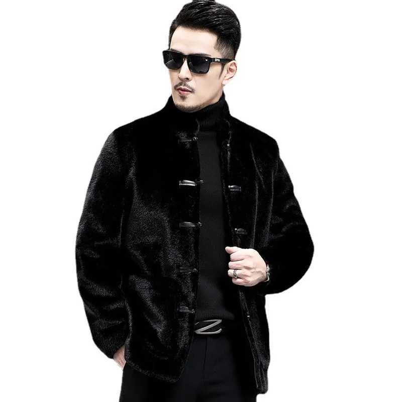 Autumn Winter Luxury Brand Faux Fur Coat Men Button Thick Warm Fur Coat Long Sleeve Jacket Stand Collar Free ShippingXJ241102