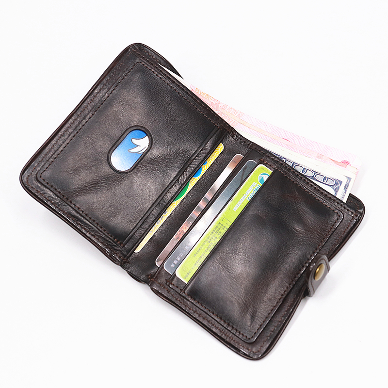 Genuine Leather Wallet For Men Original Cowhide Vintage Handmade Short Bifold Slim Rfid Men's Purse With Card Holder Top Quality