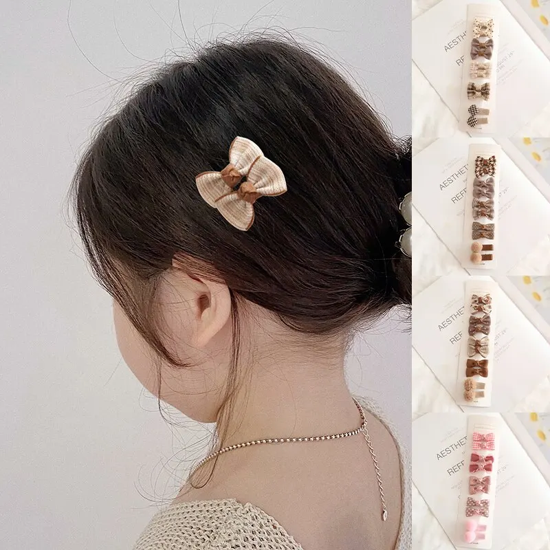 10Pcs Plaid Bowknot Baby 2025 Girl Hairpins new Floral Dot Children Hair Clips Kid Barrettes Headwear