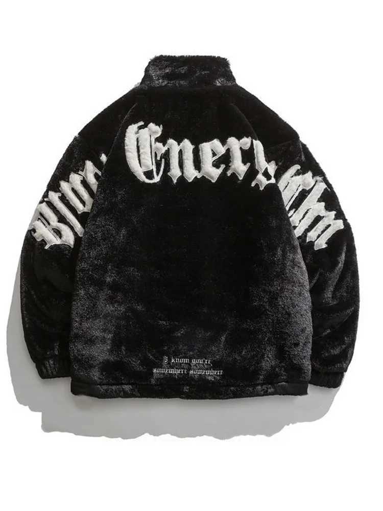 Gmiixder Imitation Mink Fur Stand-up Collar Embroidered Padded Jacket Men Winter Casual Thickened Coat Unisex Warm StreetwearXJ241102