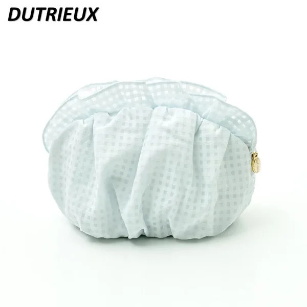Elegant and lovely womens makeup bag casual simple pleated lace handbag semi-circular womens makeup bag 241031