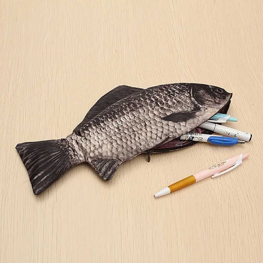 Creative Carp Realistic Fish Shape Make-up Pouch Pen Pencil Case With Zipper Back To School Pencil Pouch Coin PurseXJ241111