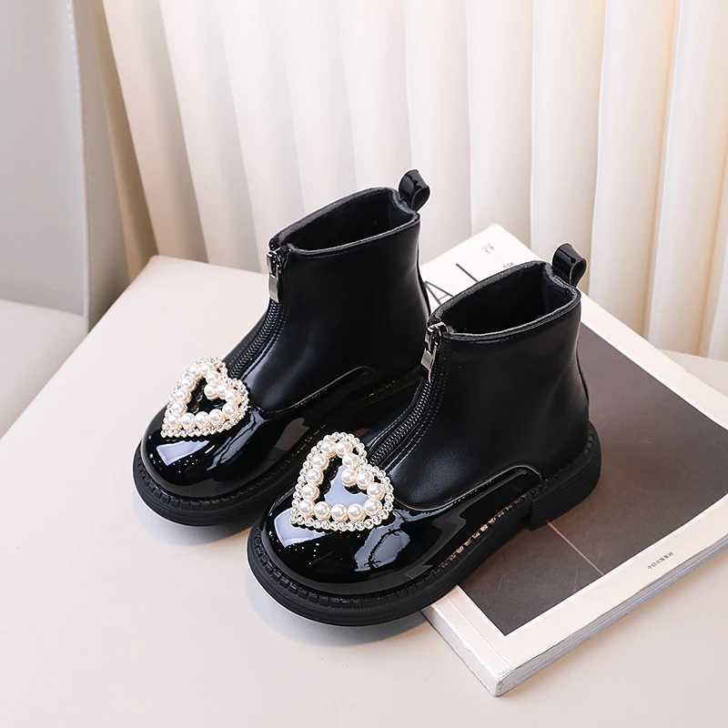 Girls leather boots front zipper childrens short boots sweetheart new childrens ankle boots elegant and warm M241102
