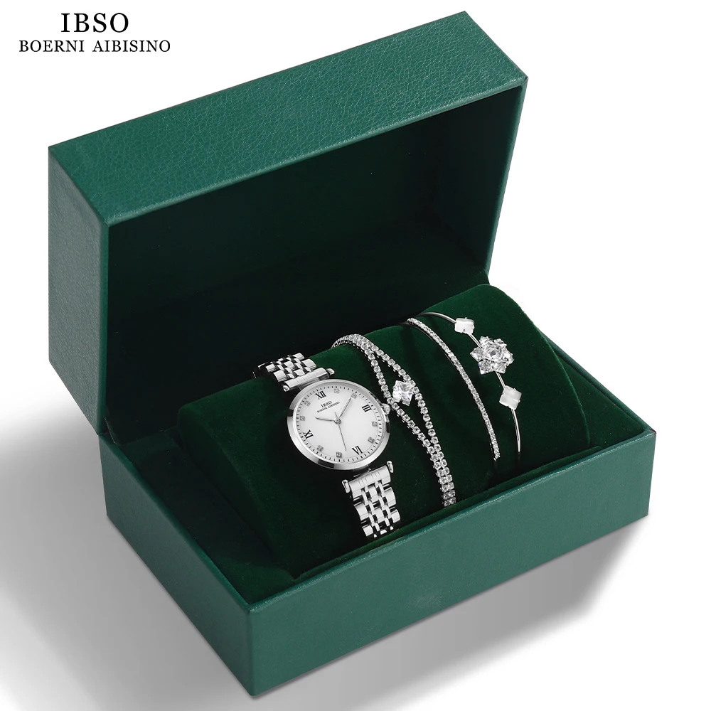 IBSO 2023 2025 New Women Green Watch Set Japanese Quartz Movement Luminous Hands Ladies Watch Sets Waterproof new Jewelry Hot Set