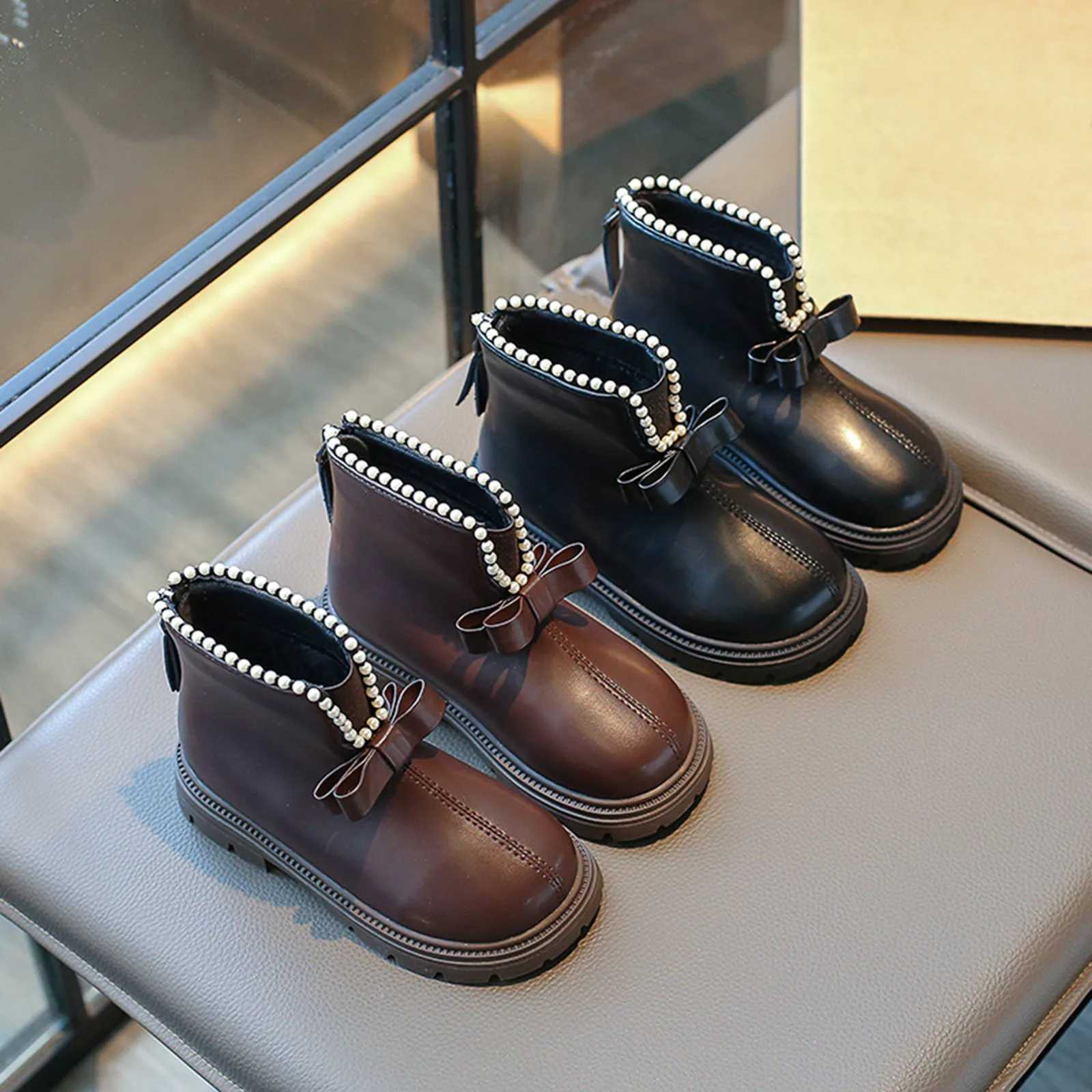 Low top bow childrens princess boots black brown girls leather shoes childrens Pret leather princess shoes beautiful and fashionable childrens boots M