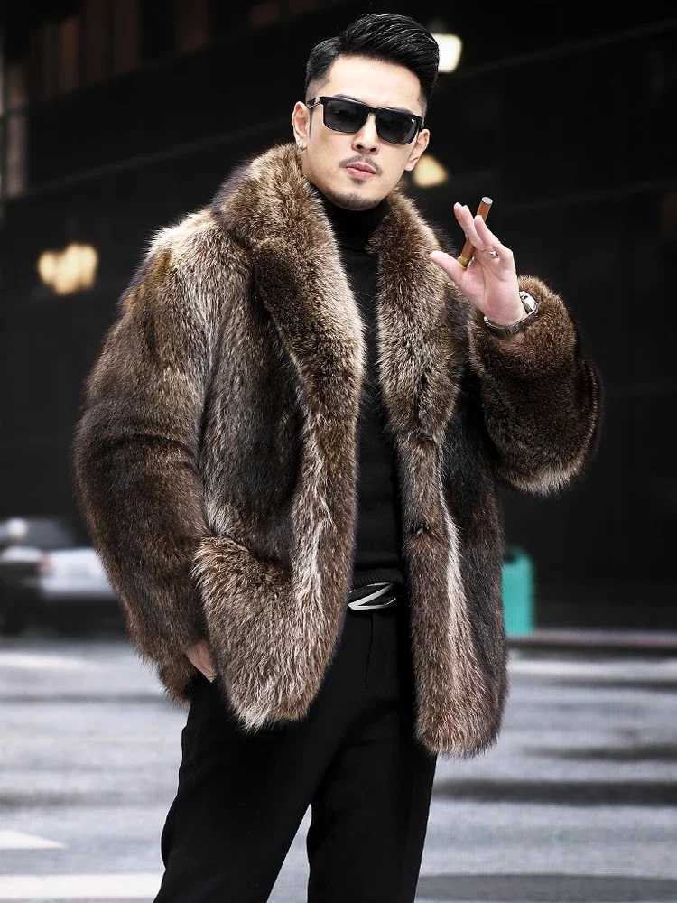 2024 New Mens Winter Fashion Imitation Fox Fur Coats Male Long Sleeve Loose Outerwear Men Faux Fur Thick Warm Jackets G612XJ241102
