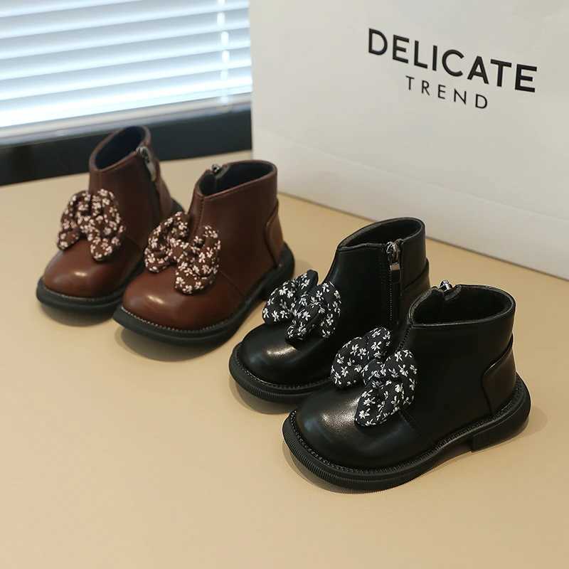 New Girls Boots Version Flower Printed Bow Simple Childrens Ankle Boots Side Zipper Fashion Childrens Chelsea Boots Direct Shipping M241102