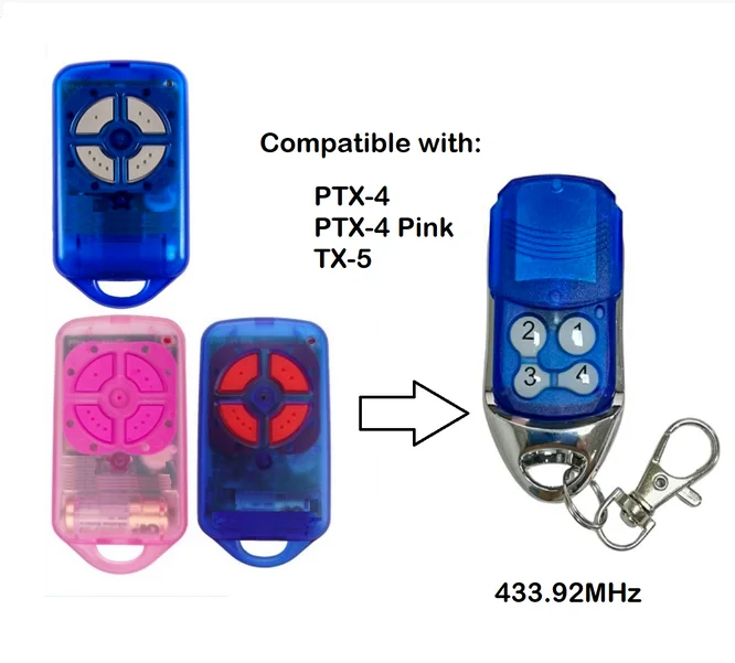 For ATA 2025 PTX4 Remote Control Garage Door new Opener Blue Pink 433mhz Rolling Code Compatible SecuraCode CRX-1 CRX-2 AM Receiver